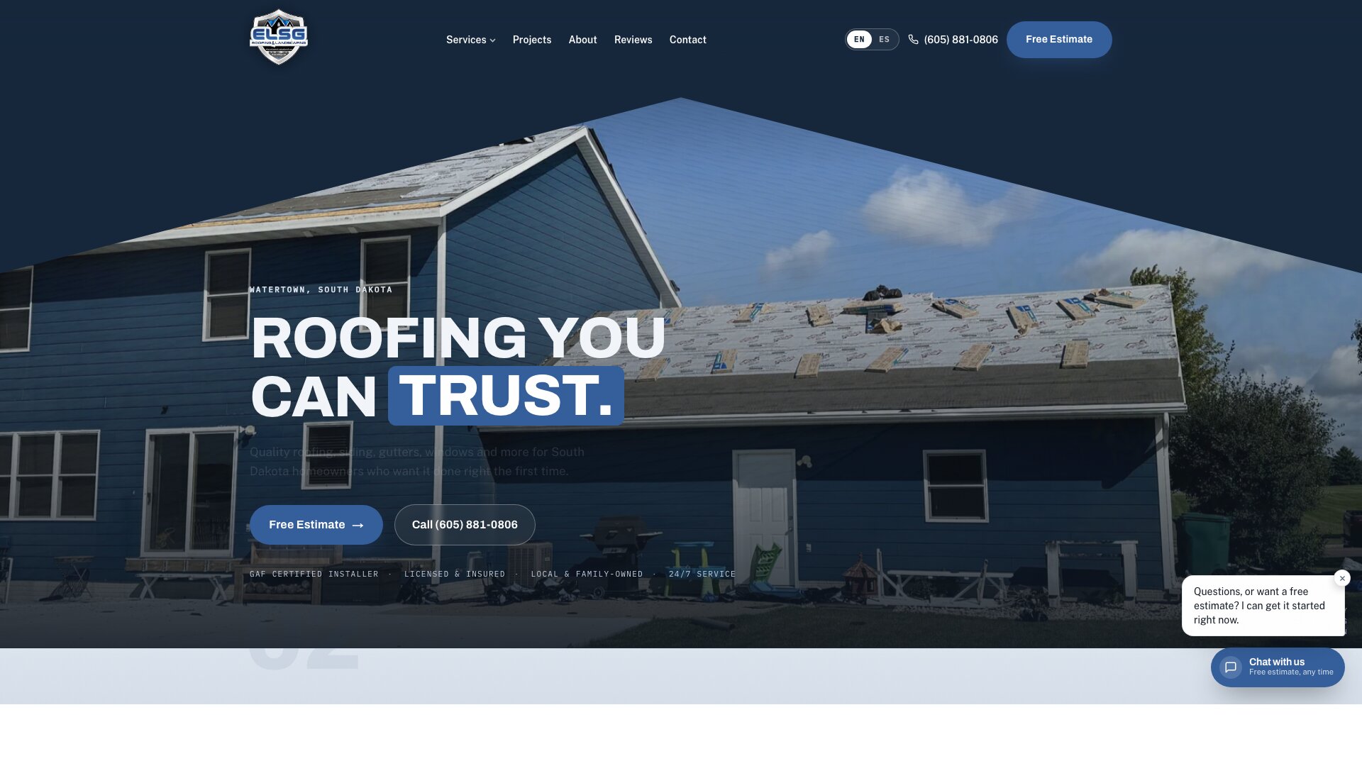 ELSG Roofing & Landscaping website by LegacyForge AI